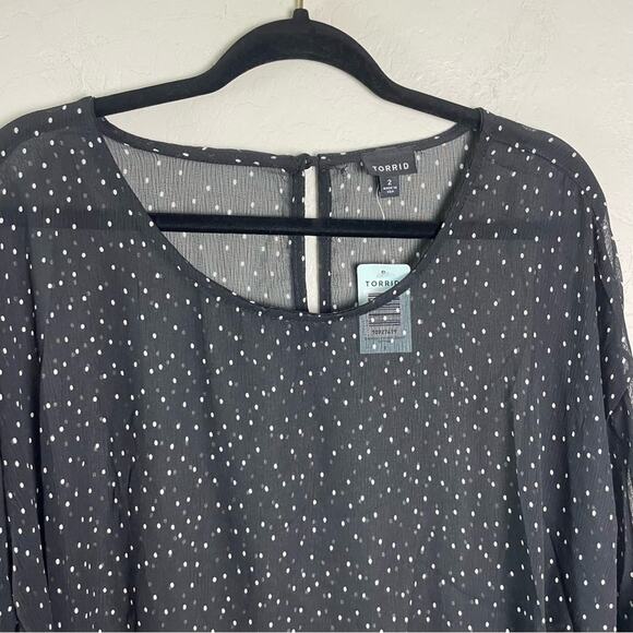 Torrid Black Polka Dot Chiffon Blouse Top Long Sleeve 2X NWT 10927419 - Picture 3 of 13